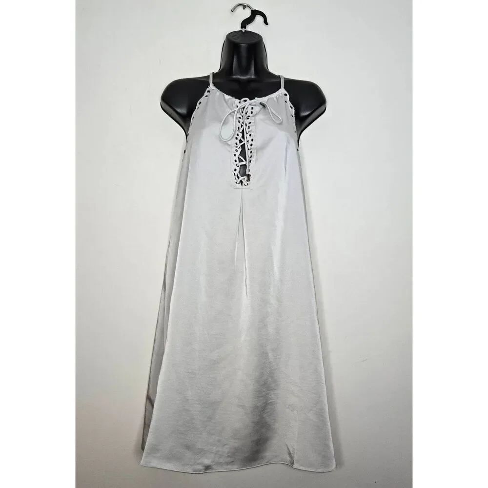 Sugar Lips Dress Size Medium Silver Gray Lace Up Gromets Mini